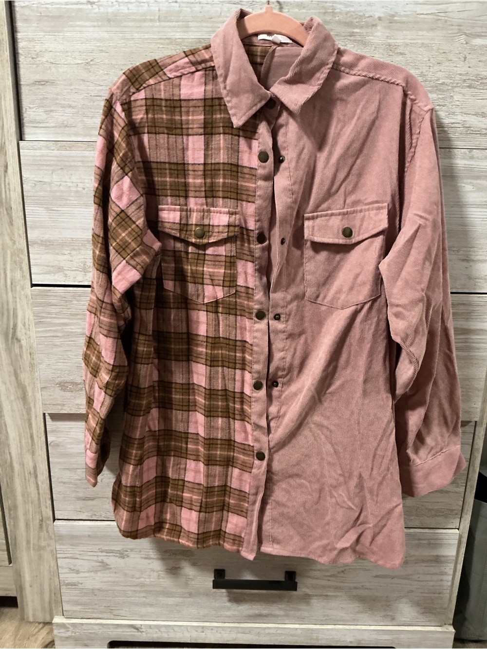 Women's Two-Tone Pink Plaid Button-Down Shirt